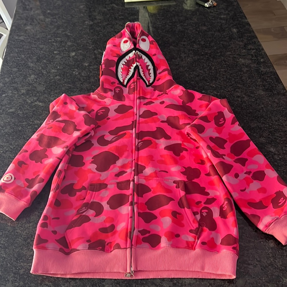 A bathing ape world gone mad pink camo zip up hoodie size large